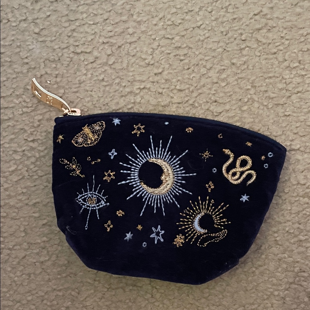 Celestial Embroidered Velvet Cosmetic Bag
